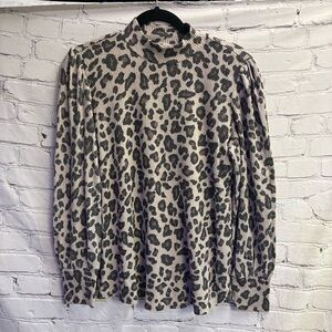 5/$20 Maurice’s Womens Cozy Ribbed Leopard Mock Neck Tee Multi Color Sz LRG  GUC